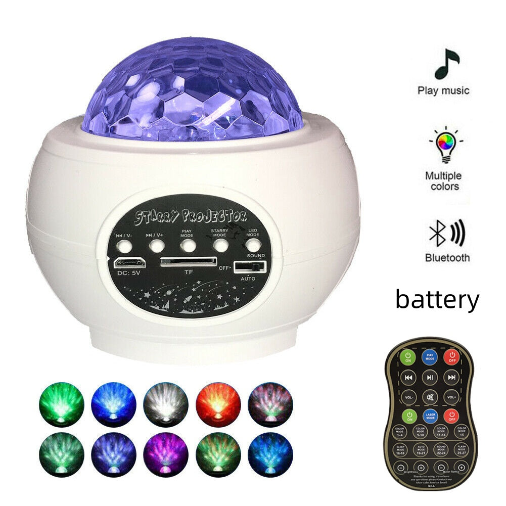 LED Star Ocean Wave Projector Night Light Galaxy Starry Sky Projector Night Lamp With Music Bluetooth Speaker